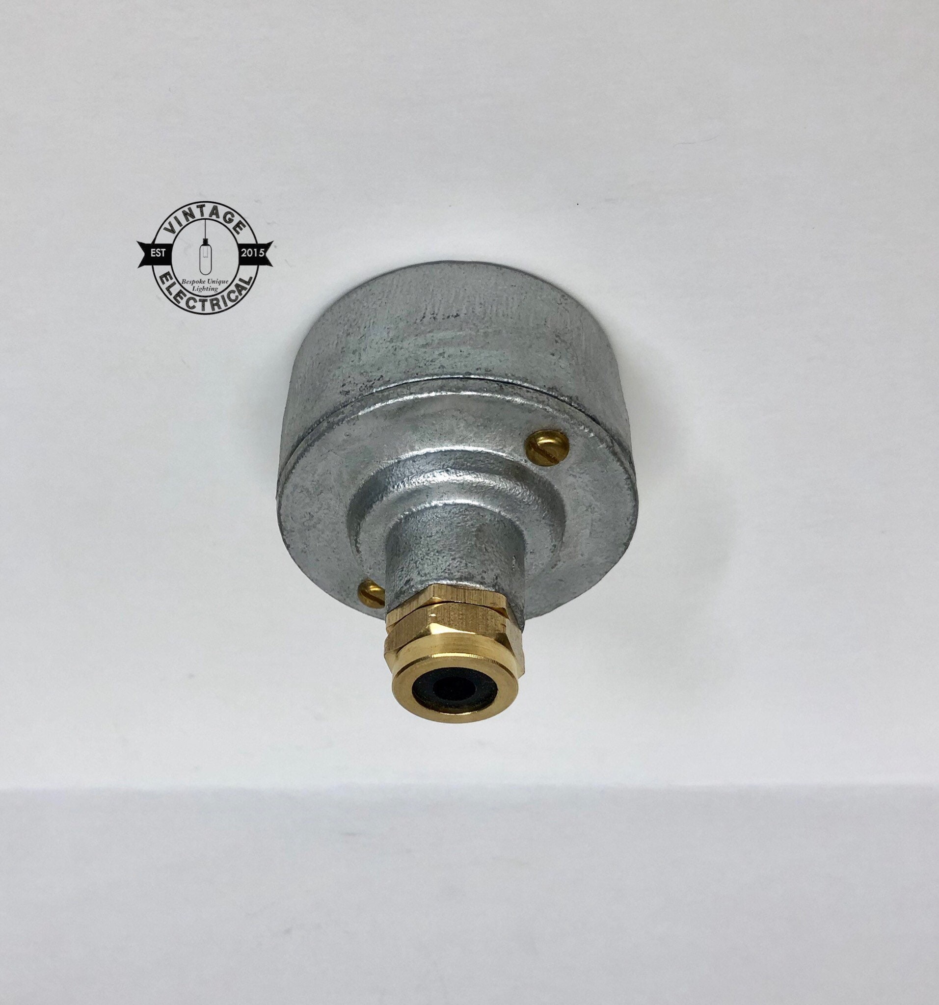 Industrial Ceiling Rose Galvanised With Solid Brass Gland