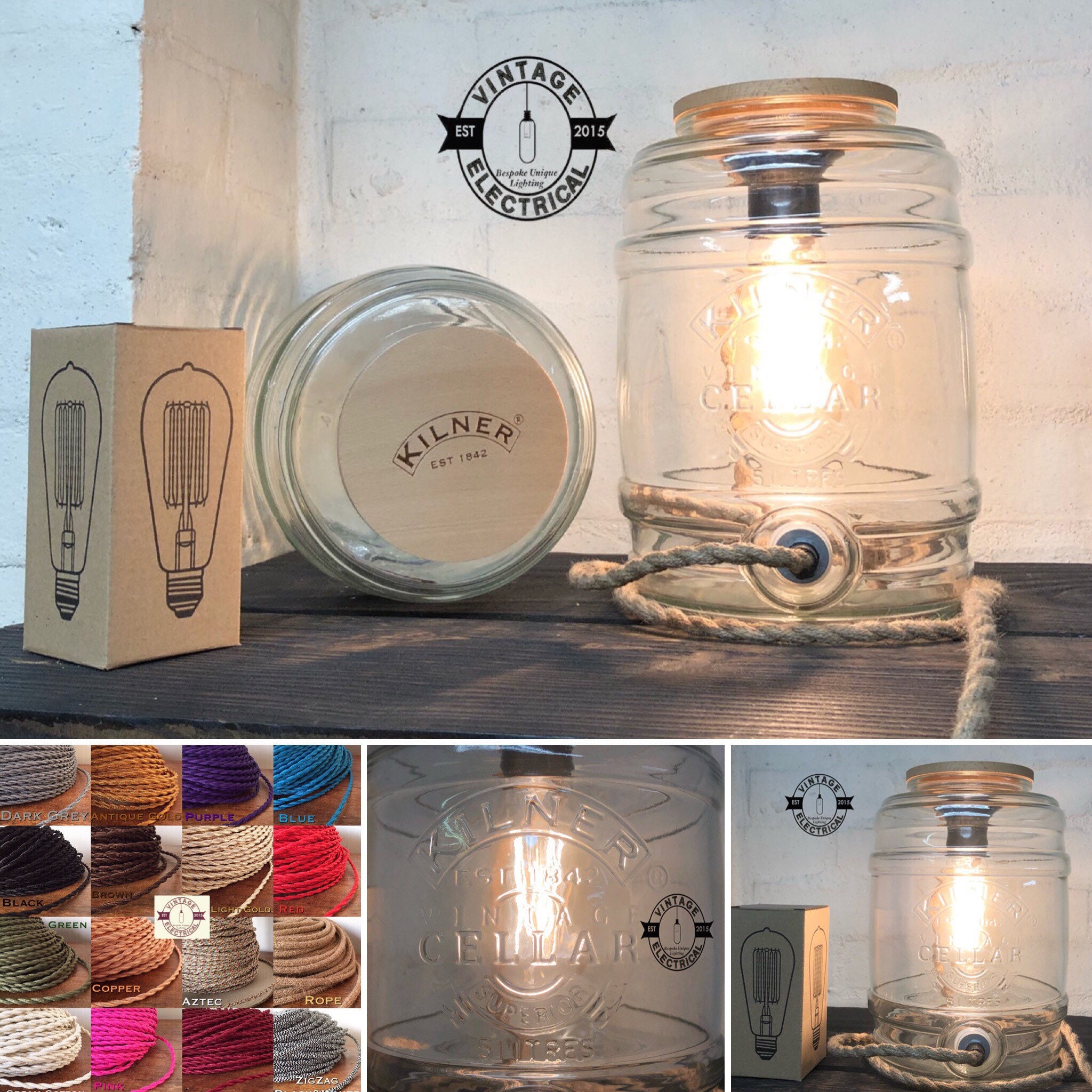 Kilner Xl Superior Vintage Mason Jar Table Light Industrial Kilner Xl Superior Vintage Mason Jar Table Light Industrial Edison Filament Lamp Uk Plug Brass Rustic Shabby Chic Cord E27 Es