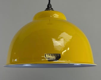 Morley XL ~ Summer Yellow RLM Deep Dome Reflector Lampshade Pendant Set Light ~ 13 Inch