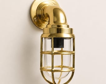 Beachamwell Solid Brass Caged Swan Neck Wall Light - IP65