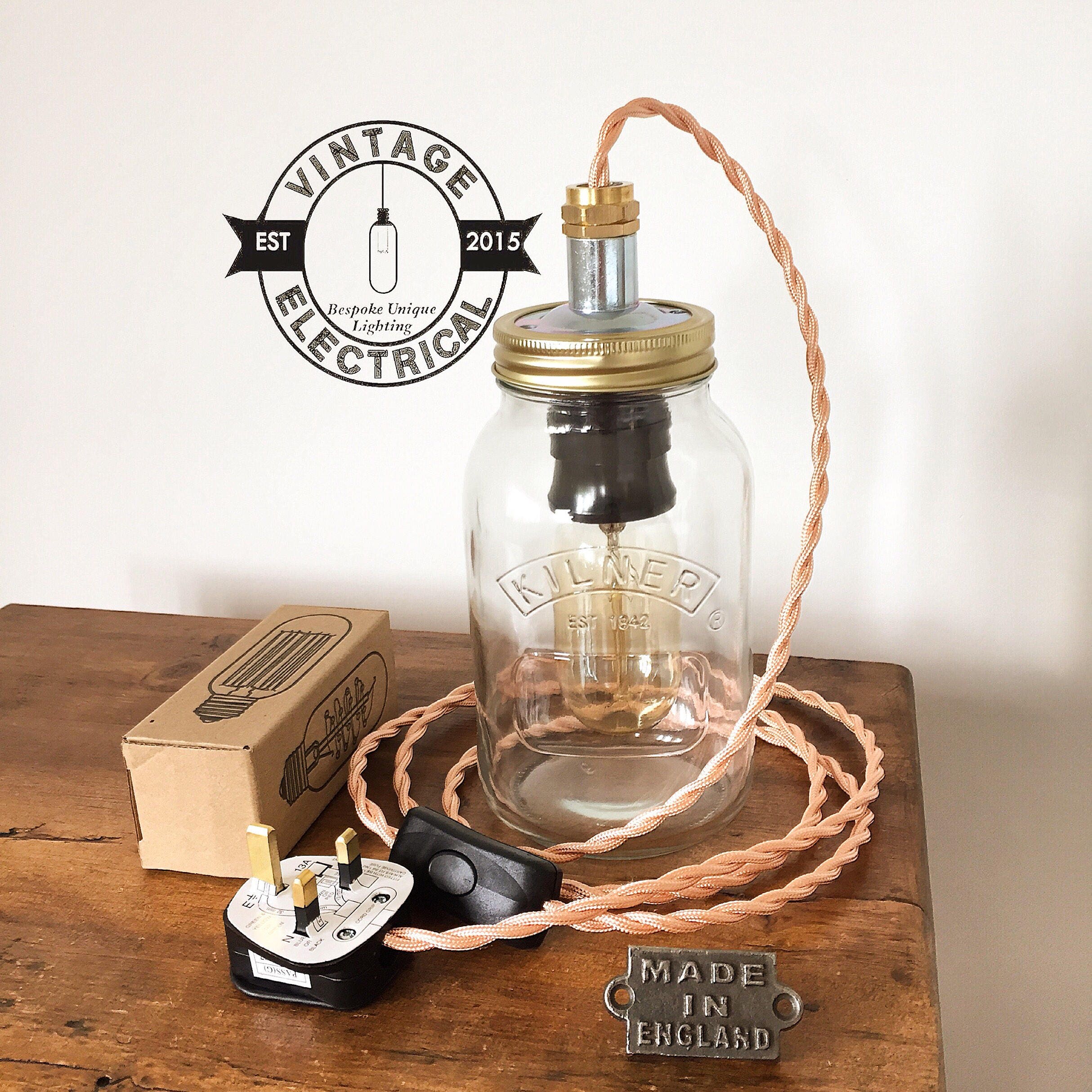 The Kilner Copper Mason Jar Table Light Industrial Vintage Edison The Kilner Copper Mason Jar Table Light Industrial Vintage Edison Filament Lamp Uk Plug Brass Rustic Desk Cord E27 Es