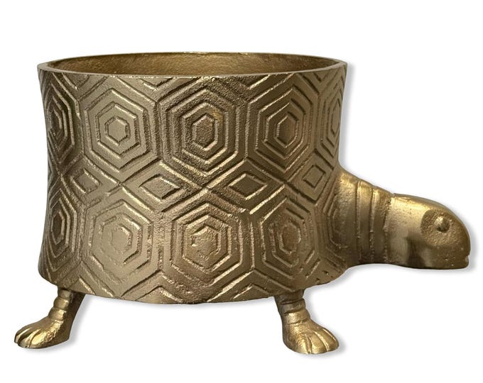Maxlume - Turtoise Solid Cast Brass Metal Planter Pot for Succulents & Plants | Safari Planter | Animal Pot | Unique Planter |