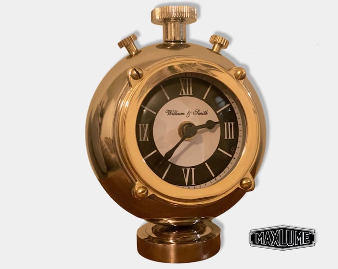 Maxlume ~ William & Smith Pocket Watch Table Clock Polished Nickel Solid Brass Ship Nautical Vintage Industrial Decor