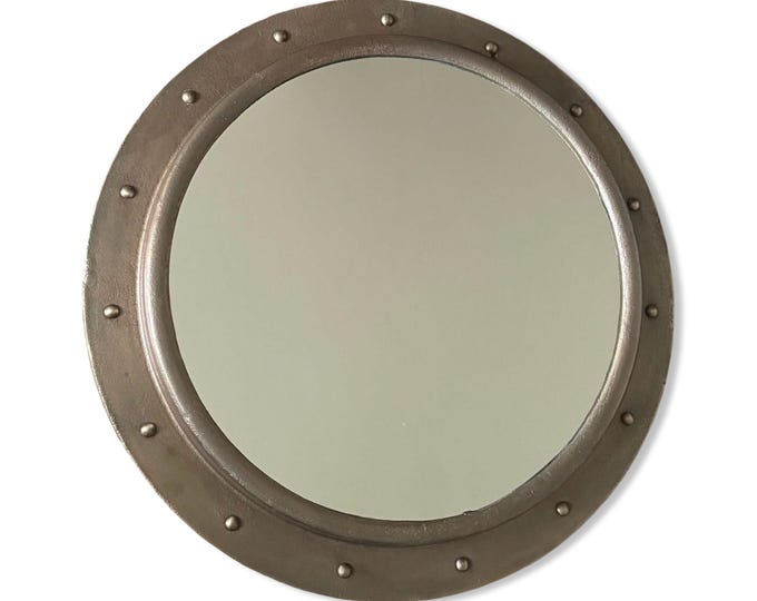 Oversized XL Antique Brass Mirror Solid Cast Nautical Industrial US Navy Deck Yacht Master ~ 61cm