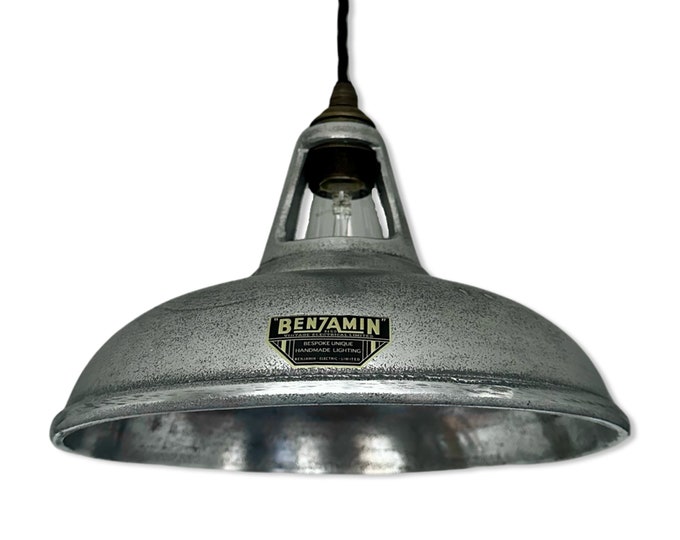 Cawston ~ Cast Pewter Grey Solid Shade 1932 Design Pendant Set Light | Ceiling Dining Room | Kitchen Table | Vintage Filament Bulb