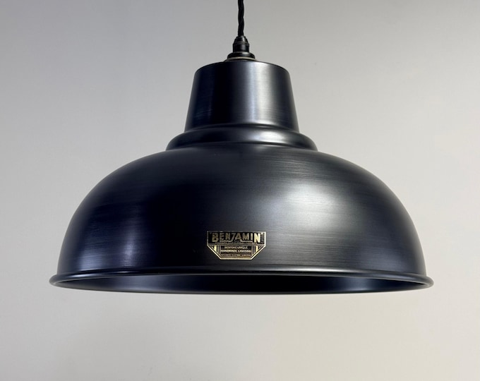 Salthouse XL Pewter Grey Industrial factory shade light ceiling dining pendant - 14.5 Inch