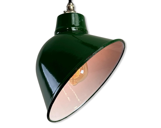 Maxlume 1920s Green Industrial Parabolic Angled Shade Pendant Set Light