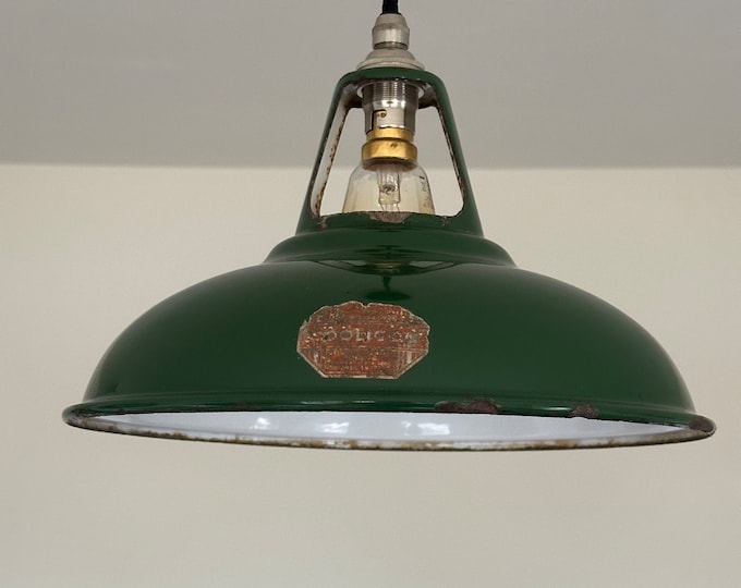 Restored Geniune Green Solid Coolicon 1932 Lamp Shade Pendant Set Light 11 Inch | Ceiling Dining Room | Kitchen Table