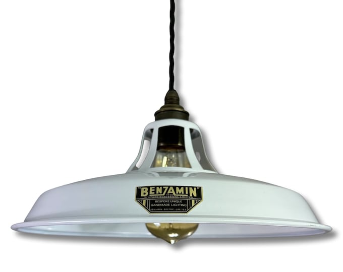 Bramerton ~ Original White Benflux Industrial Shade 1926 Design Pendant Set Light ~