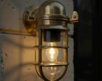 Happisburgh ~ Raw Solid Brass Sconce Swan Neck Ship Marine Outdoor Bulkhead Wall Light Nautical