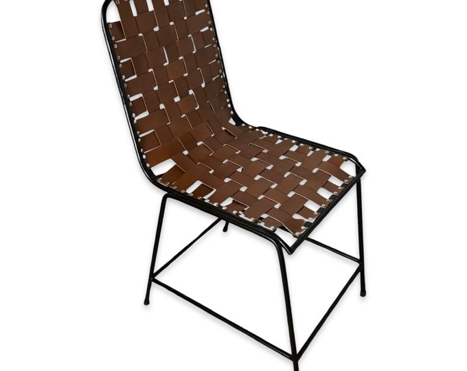 Maxlume ~ Cafe Lounger Chair Brown Genuine Leather | Vintage Style | Solid Cast Metal | Floor Standing | Lounge