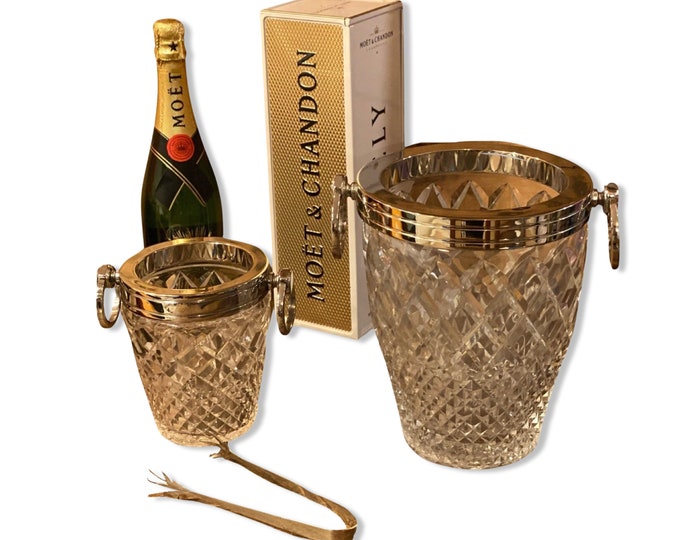 Maxlume ~ Luxury 3 Piece Solid Glass Hand Cut Engraved Wine & Ice Cooler Champagne Glass Bucket French