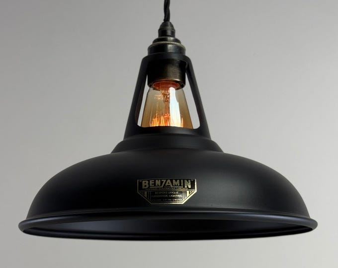 Cawston Matt Black Coolicon Lampshade Pendant Light - 11 Inch