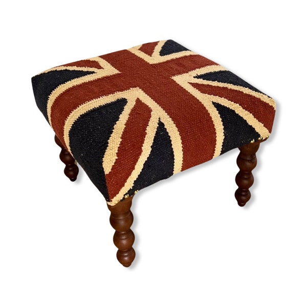 Maxlume ~ Union Jack Flag Bench | Great Britain | Foot Rest Pouf Solid Base | Vintage Style | Floor Standing | Man Cave Stool Jubilee