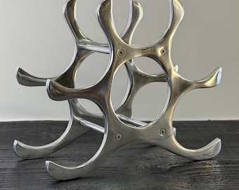 6 Bottle Wine Rack Holder Solid Cast | Wine | Champagne Storage Antique Brass | Polished Aluminium | Matt Black | Black Copper