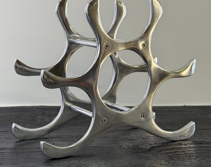 6 Bottle Wine Rack Holder Solid Cast | Wine | Champagne Storage Antique Brass | Polished Aluminium | Matt Black | Black Copper