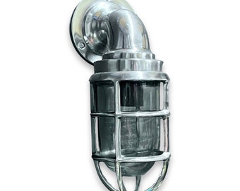 Beachamwell ~ Bulkhead Outdoor & Bathroom Sconce Wall Light Polished Silver | 10.5 Inch