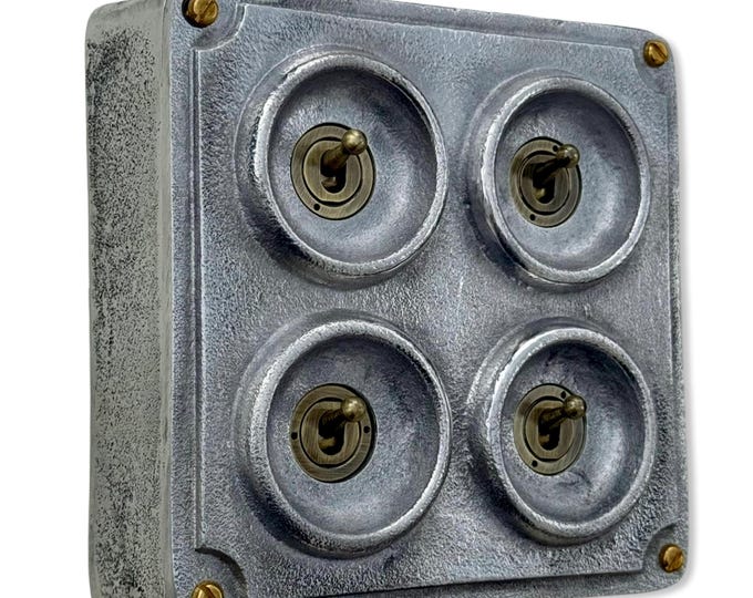 4 Gang 2 Way Solid Cast Metal Conduit Light Switch Industrial - Vintage Crabtree Style