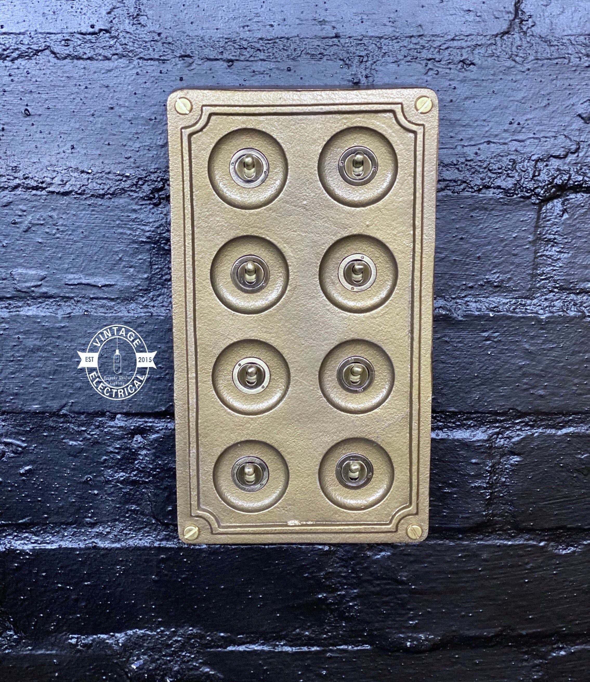 8 Gang 2 Way Bronze Solid Cast Metal Light Switch Industrial BS EN