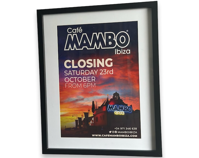 Café Mambo ~ Genuine Ibiza Framed Dj Artwork | Hi Ibiza | A3 Luxury Black Frame