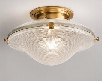 Houghton Flush Mount Holophane Glass Ceiling Light