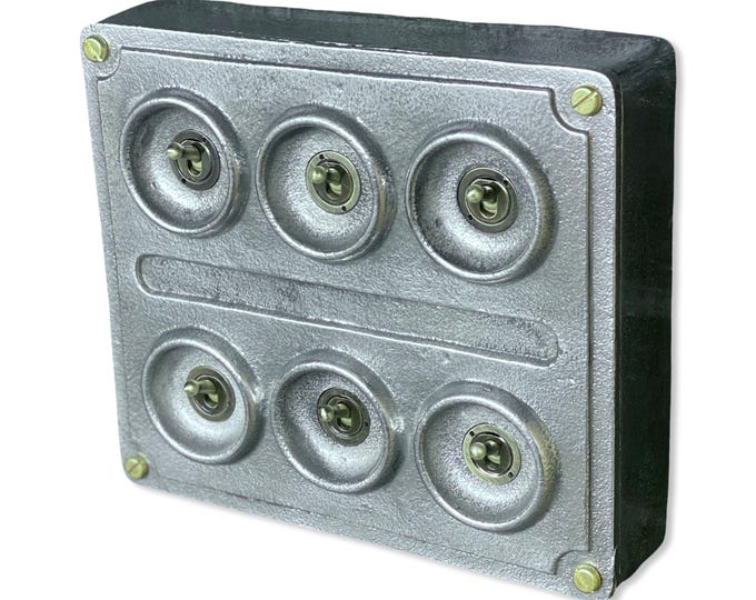 6 Gang 2 Way Solid Cast Metal Conduit Light Switch Industrial - BS EN Approved Vintage Crabtree 1950’s Style