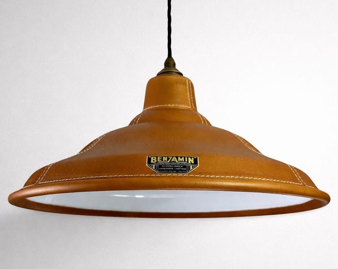 Bawsey Tan Leather Lampshade Pendant Ceiling Light - 16 Inch