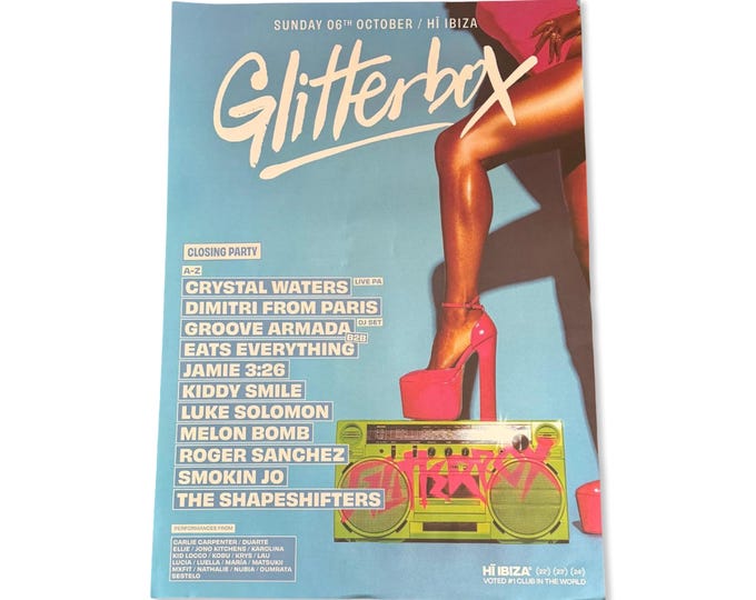 Rare Glitterbox Closing Party ~ Genuine Hi Ibiza Framed Dj Artwork | Luxury Black Frame