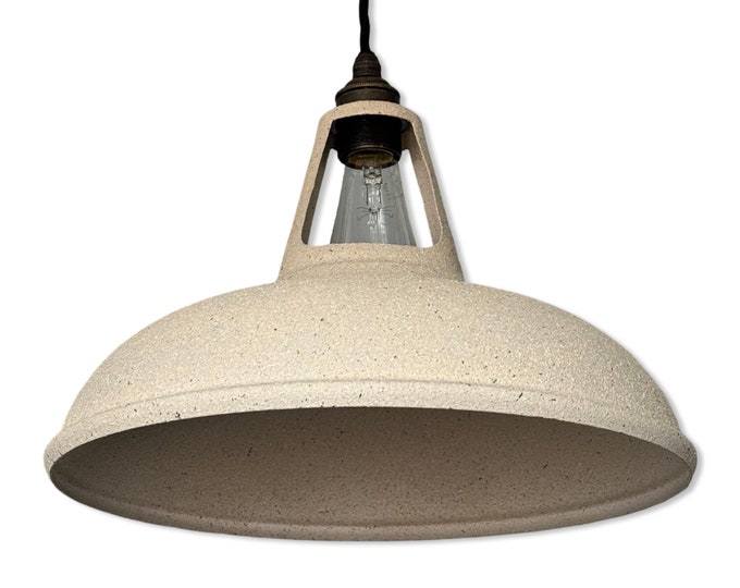 Cawston XL - Stone Finish Solid Steel Slotted Lampshade Pendant Set Light - 14 Inch