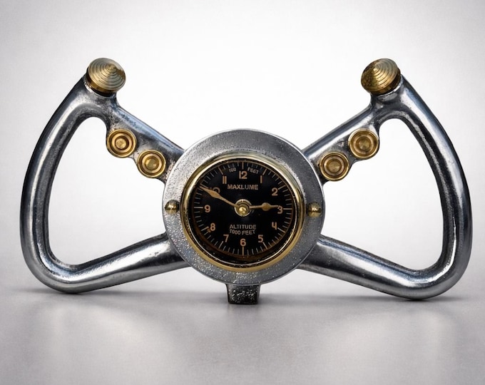 Cockpit Pilots Yoke Aviator Solid Brass Ships Clock Compass Nautical Vintage Industrial Pilot Decor