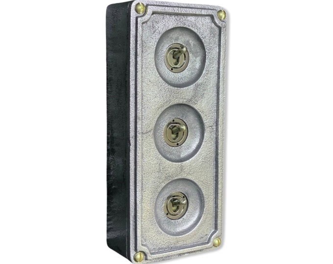 3 Gang 2 Way Solid Cast Metal Surface Mounting Conduit Light Switch Industrial - BS EN Approved Vintage 1950’s Britmac Style