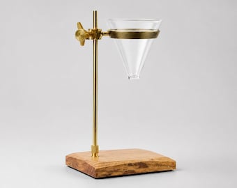 Slow Drip Pour Over Coffee Stand | Brass, Wood & Glass Brewer