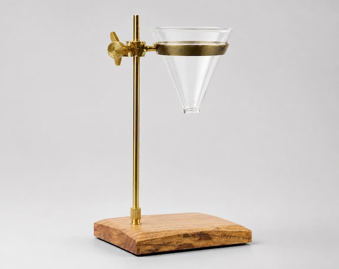 Slow Drip Pour Over Coffee Stand | Brass, Wood & Glass Brewer