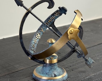 Armillary Small Solid Brass Verdigris Patina Sphere Sundial