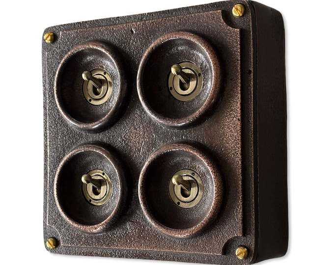4 Gang 2 Way Solid Antique Copper Metal Surface Mounting Conduit Light Switch Crabtree Industrial - BS EN Approved