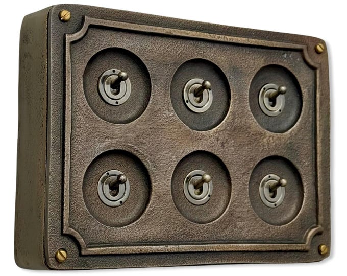 6 Gang 2 Way Bronze Solid Cast Metal Surface Mounting Conduit Light Switch Industrial - Vintage Britmac Style