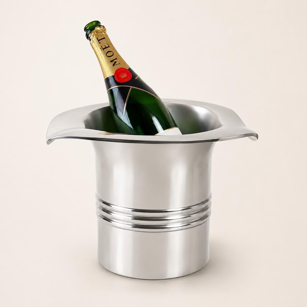 XL Top Hat Champagne Ice Bucket Solid Cast Nickel Plated Wine Cooler