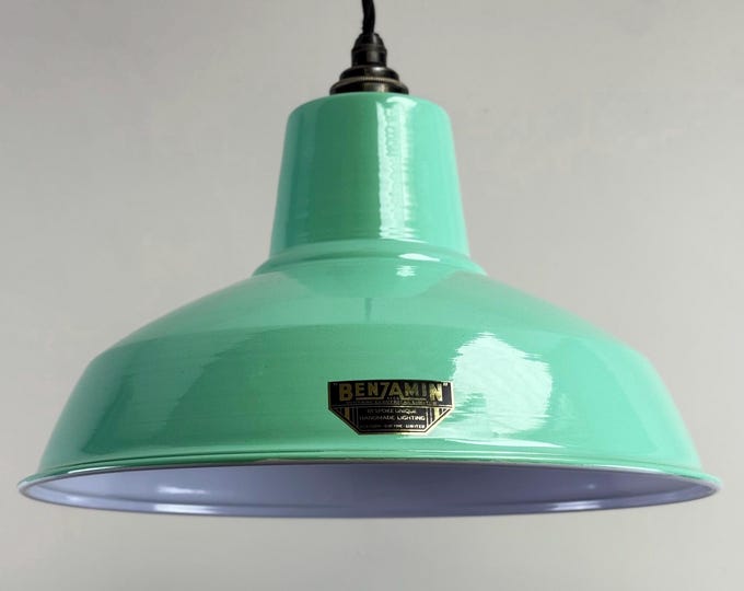 Filby ~ Fresh Teal Green RLM Reflector Lampshade Pendant Set Light ~ 12.5 Inch