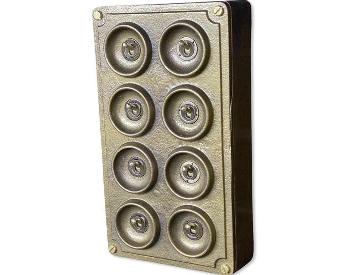 8 Gang 2 Way Bronze Solid Cast Metal Conduit Light Switch Industrial - BS EN Approved Vintage Crabtree 1950’s Style