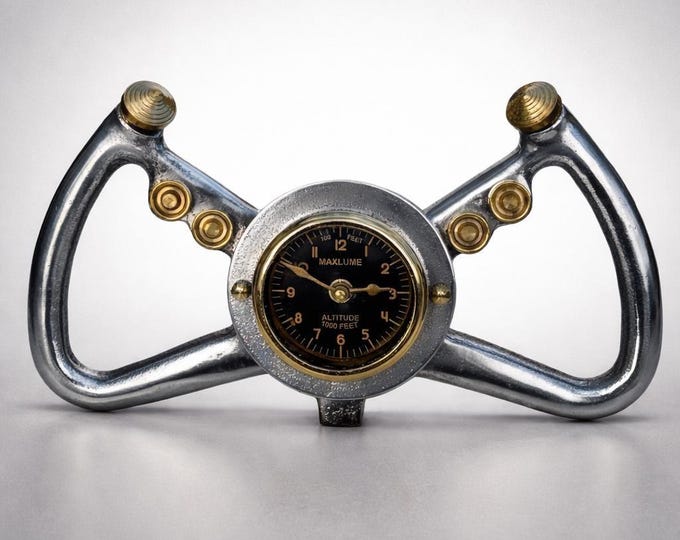 Cockpit Pilots Yoke Aviator Solid Brass Ships Clock Compass Vintage Industrial Pilot Decor
