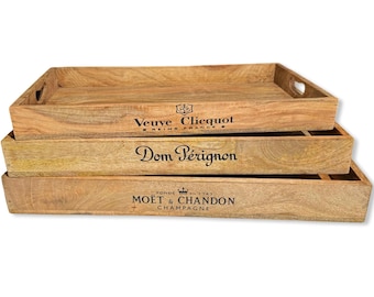 Wooden Serving Trays Moët & Chandon Champagne Butlers Crates Storage Boxes Natural Finish
