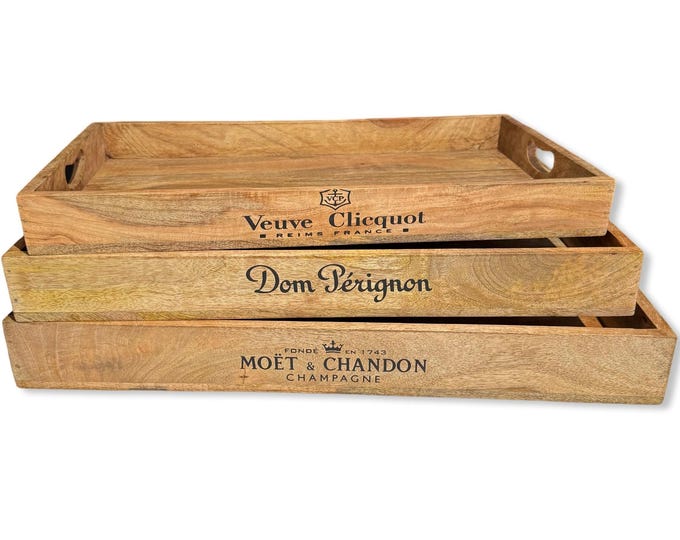 Wooden Serving Trays Moët & Chandon Champagne Butlers Crates Storage Boxes Natural Finish
