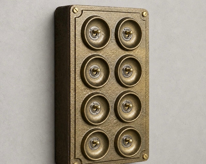 8 Gang 2 Way Antique Brass Cast Metal Toggle Light Switch