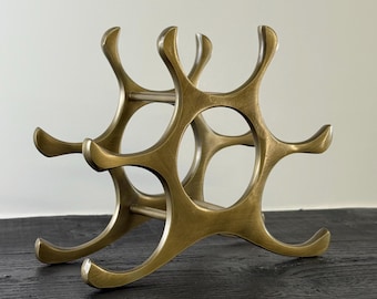 6 Bottle Wine Rack Holder Solid Cast | Wine | Champagne Storage Antique Brass | Polished Aluminium | Matt Black | Black Copper