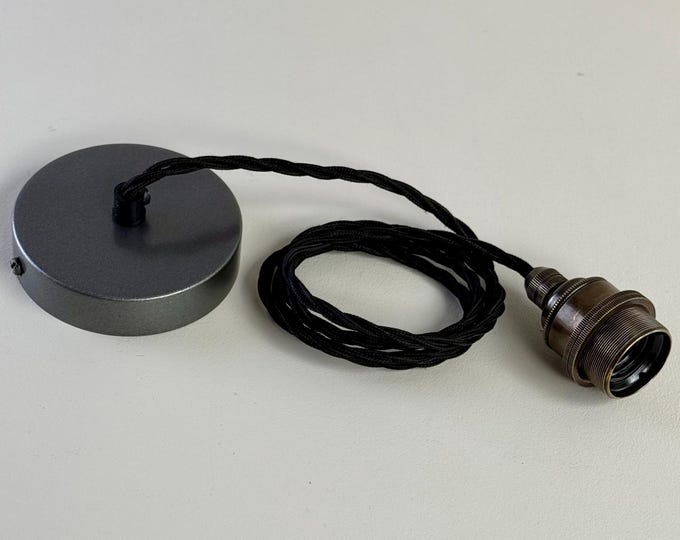 Solid Pewter Steal ~ Single Drop Pendant Set E27 | Ceiling Dining Room Light | Kitchen Table Hanging Light