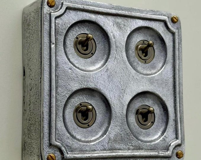 4 Gang 2 Way Solid Cast Metal Surface Mounting Conduit Light Switch Industrial - Vintage Britmac Style