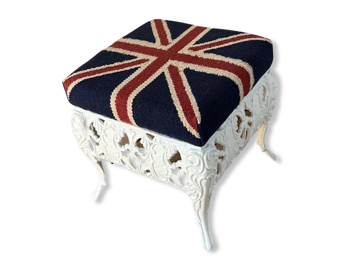 Union Jack Flag Bench | Great Britain | Pouf Solid Base | Vintage Style | Floor Standing | Man Cave Foot Stool