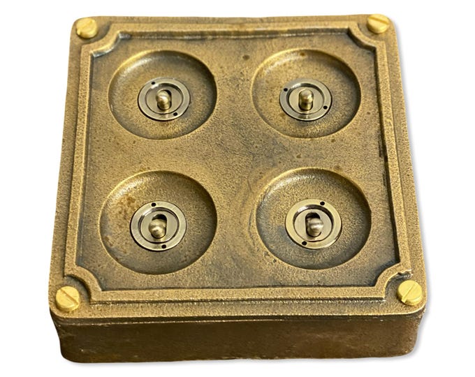 4 Gang 2 Way Solid Antique Brass Bronze Metal Surface Mounting Conduit Light Switch Industrial - BS EN Approved Vintage 1950’s Britmac Style
