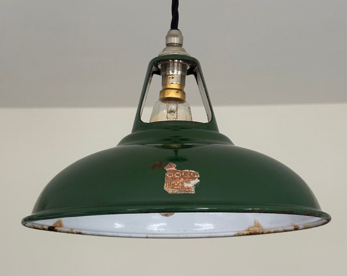 Geniune Green Solid Coolicon 1932 Restored Shade Pendant Set Light 11 Inch | Ceiling Dining Room | Kitchen Table | Vintage Filament Bulb