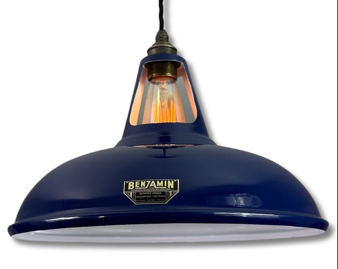 Cawston XL - Royal Blue Slotted Lampshade Pendant Set Light *Worn* - 14 Inch